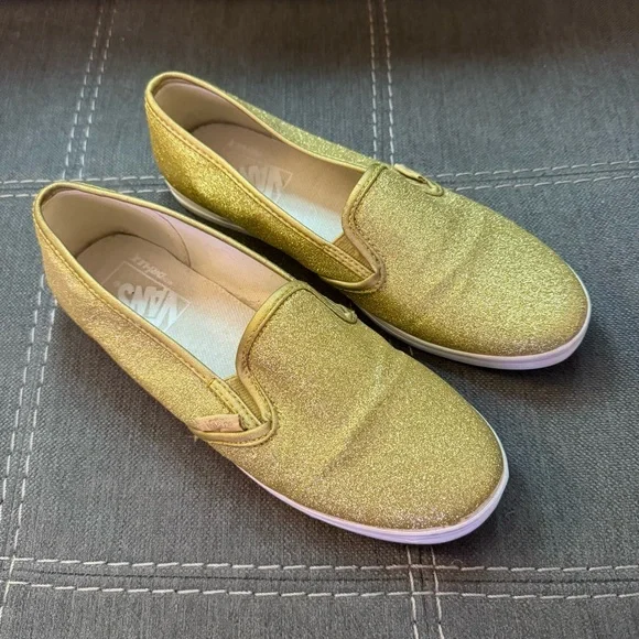 GUD⭐️ Gold Glitter Vans Slip On Lo Pros - Picture 2 of 7